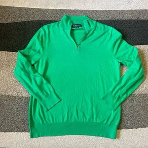 Brooks Brothers 1/4 Zip Sweater Mens Medium GreeSupima Cotton Mock Neck Pullover